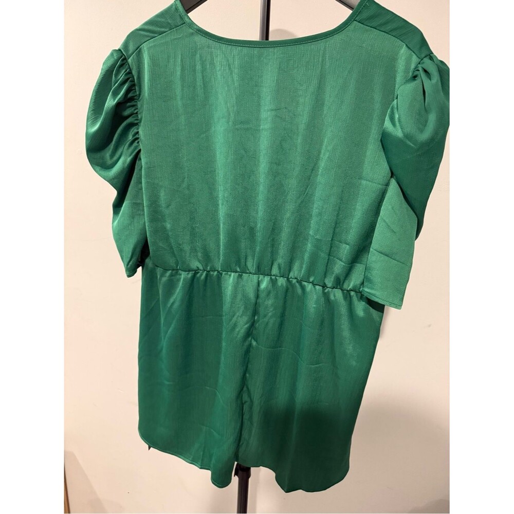 Emerald Green Wrap-Front Peplum Blouse - Picture 3 of 7